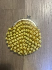 Vintage yellow beaded coin purse, from the 1950s or 1960s, a kiss-lock closure