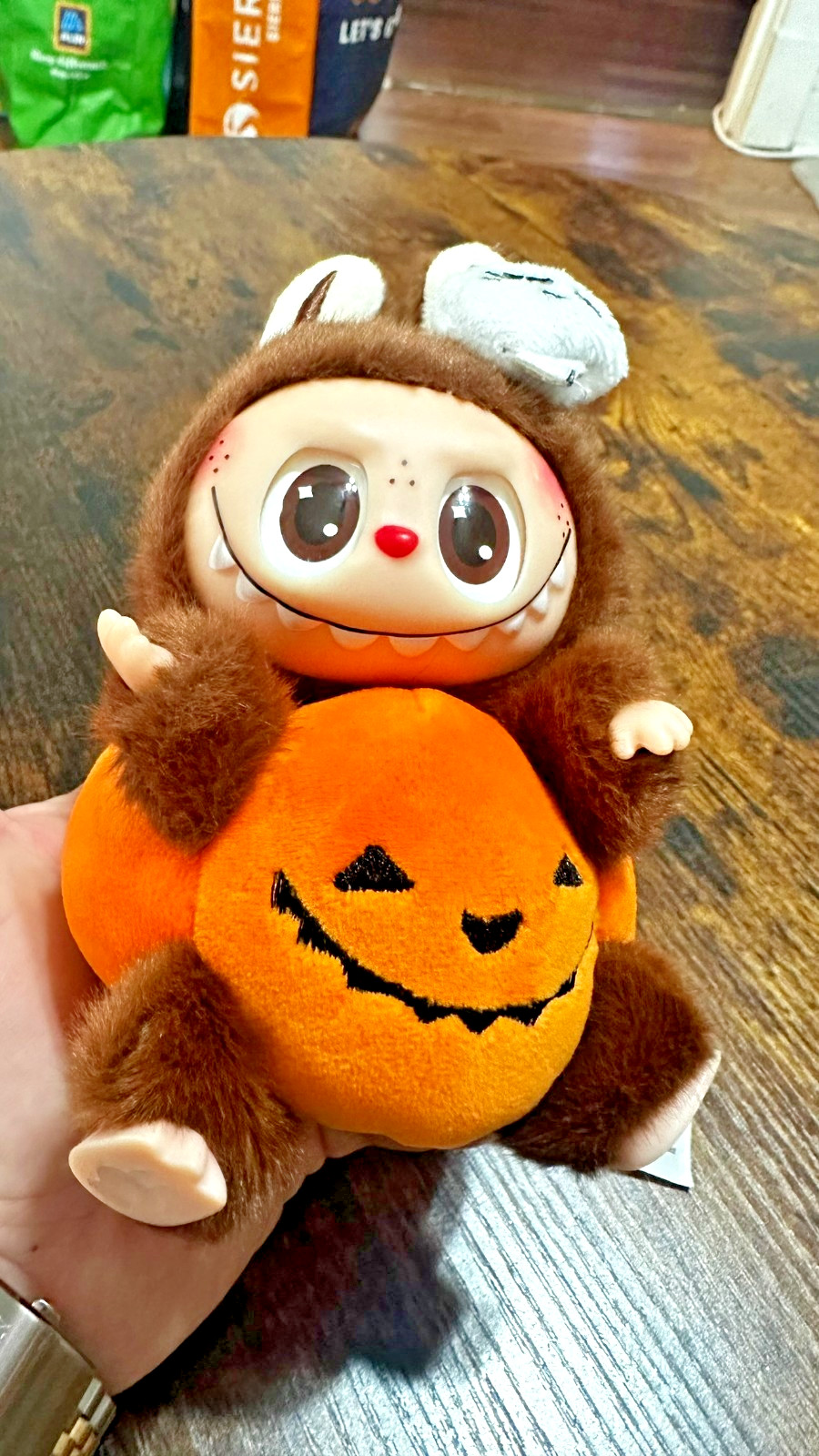 Pop MART Labubu Happy Halloween Party Series Sitting Pumpkin Vinyl Plush Pendant