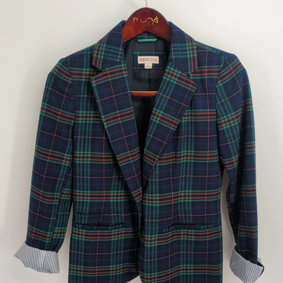 Однобортный блейзер Merona в клетку опрятный офис бизнес многоцветный размер 2 - Изображение 2 из 4