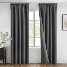 Blackout Curtains with Curling Ribbon Grey Curtains Opaque Set of 2 140x225...