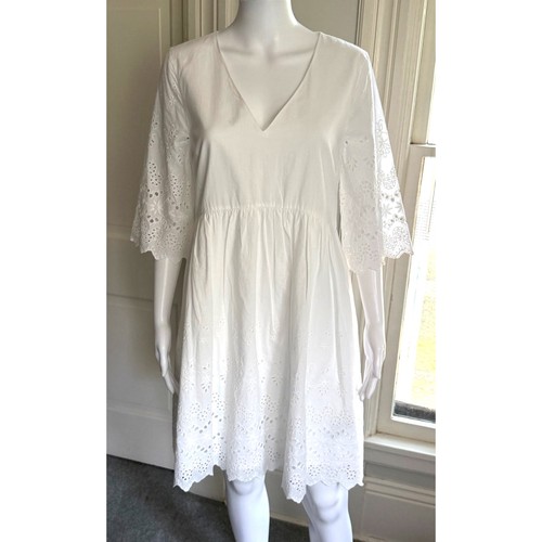 Madewell White Eyelet Lace Lattice Dress V-Neck 3/4 Sleeves Sz 6 NWT