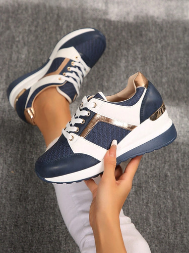 Fashionable Comfortable Color Block Lace-Up Platform Sneakers, Summer Beach Vac - Picture 25 of 26