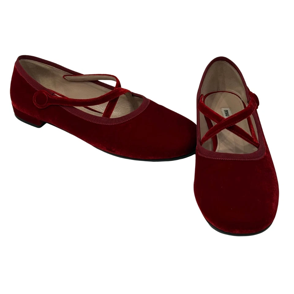 Miu Miu red velvet maryjane ballet flats size 9.5/39.5 - Image 4 of 4
