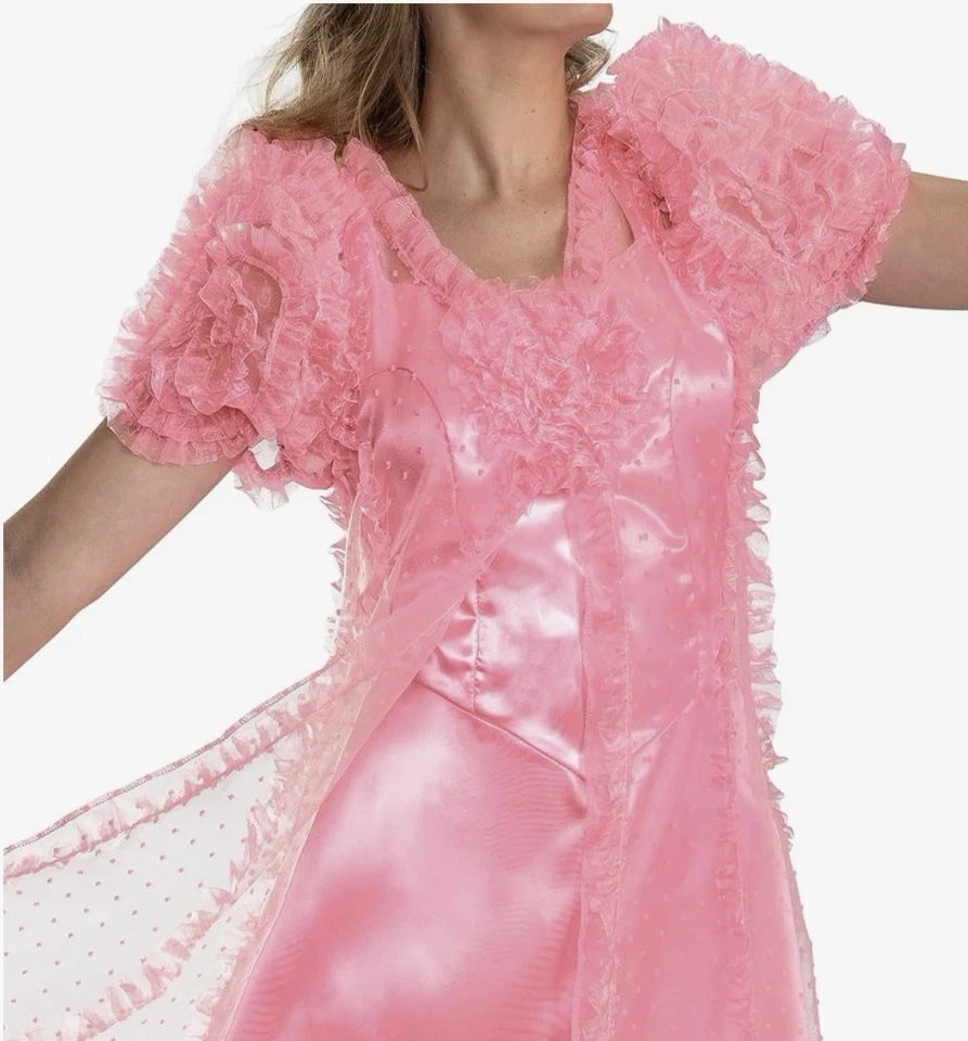 Fantasia Wicked Glinda Feminina Extra Grande 16/18 Rosa Deluxe Disfarce Mágico de Oz Babado - Imagem 3 de 4