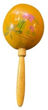 Vintage Hand Painted Folk Art Maraca Signed Floral Wood Handle