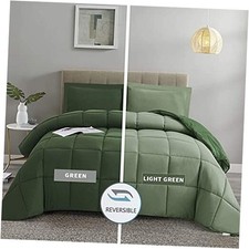 3pc Size Comforter Set - All Season Reversible Down Alternative Queen Green