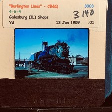 1959 Burlington Lines CB&Q 4-6-4 Steam Loco 3003 Galesburg IL 35mm Film Slide