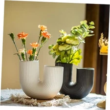  Ceramic Vase Set for Modern Home Decor Aesthetic, White and Black Round 2
