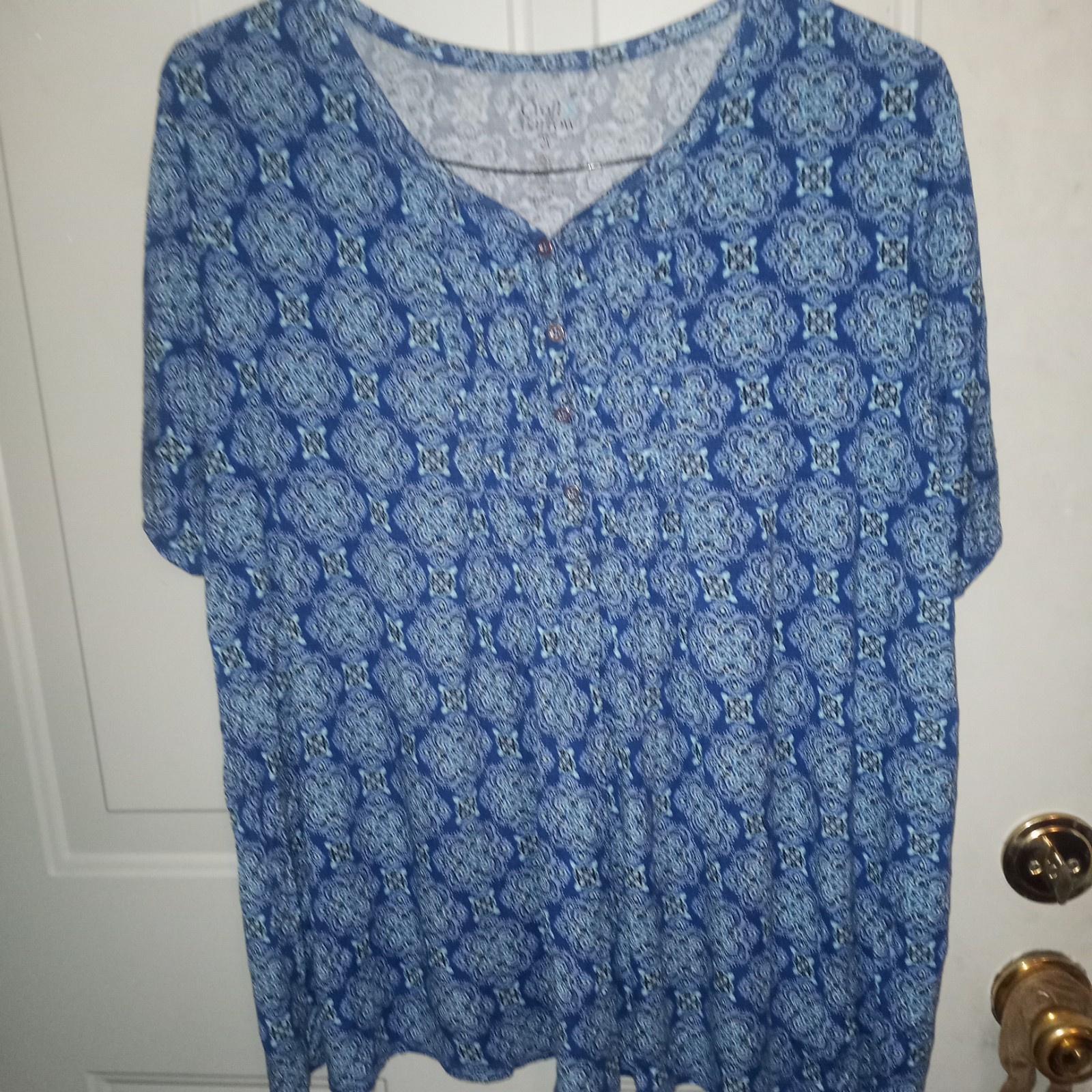 Croft & Barrow Women's 2X Pullover Blouse Short Sleeve Blue/Multicolor
