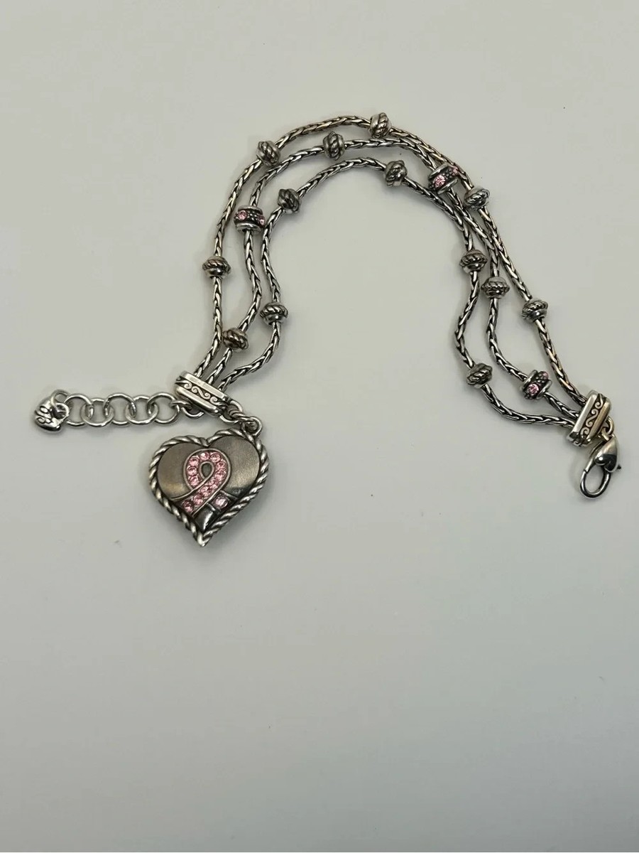 Brighton Power of Pink Heart Charm Bracelet 8" Silver Plated Crystals View 2