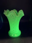 Scarce Antique Fenton Boggy Bayou Vaseline Opalescent Squat 6" Vase ~ Circa 1910