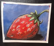 ACEO Strawberry Painting Signed original Handmade 2026 Unframed Small Art card