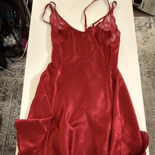 Victoria's Secret Red Satin Lace Chemise Gown Adjustable Strap XS