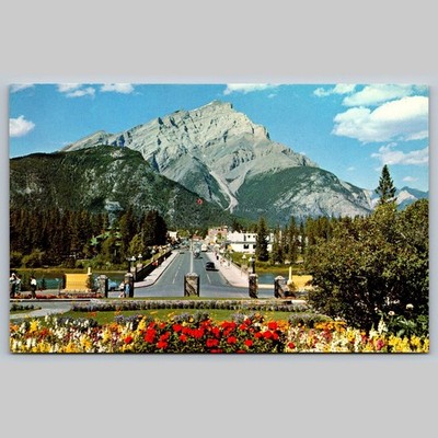 Postcard Banff Main Street and Cascade Mountain Canadian Rockies