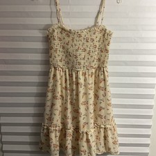 love tree dress beige multicolored floral ruffle spaghetti strap 2 pockets m