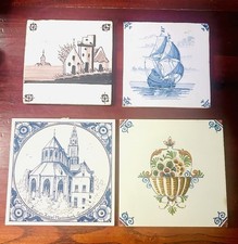 Set Of Four Delft Tiles Varying Ages And Scenes Description Has More Information