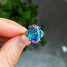 13.9*9.9mm Natural Watermelon tourmaline Crystal Gemstone Adjustable Ring