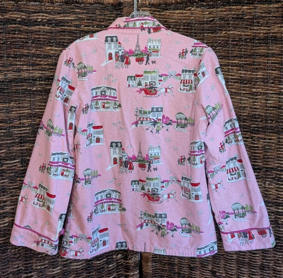 Conjunto de pijama Nick & Nora Top Pantalones París Francés Navidad Vacaciones Caniche Franela Foto 3 de 4