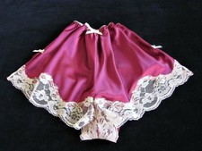 Burgundy Satin French Knickers L Ecru Lace Slinky Vintage Style