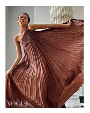 40IT - Valentino brown, pleated one shoulder maxi runway dress - BNWT