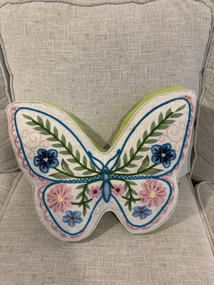 MilliHome Butterfly Embroidered Floral Pillow 15x15 Tufted Spring Decor