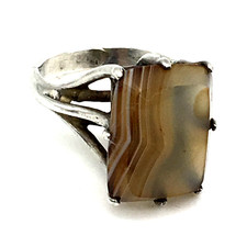 Vintage 40's Banded Agate Sterling Silver Handmade Ring Size 6