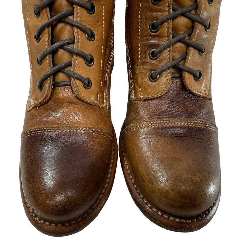 Botas femininas Bed Stu Judgement Combat Packer tamanho 9 couro marrom com zíper lateral - Imagem 3 de 4