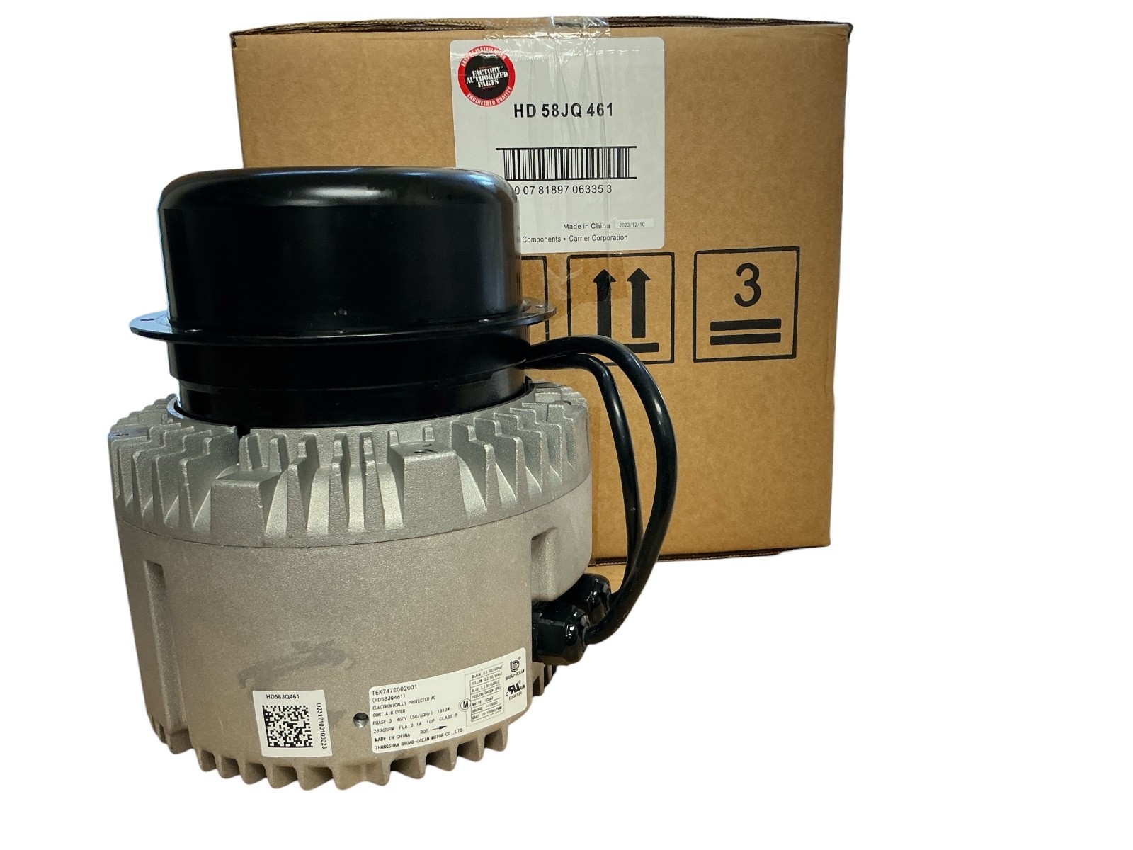 Carrier HD58JQ461 ECM Blower Motor 460V 3-Phase TEK747E002001 OEM RTU HVAC