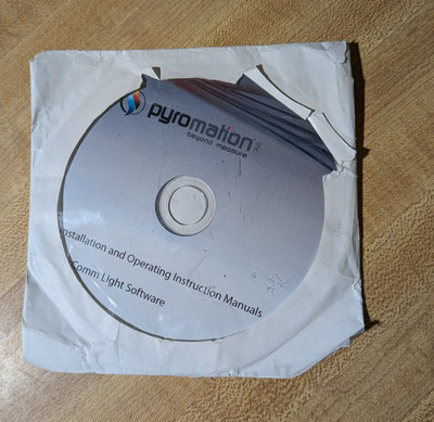 Brand new!! PYROMATION LIGHT SOFTWARE INSTALLATION OPERATING MANUALS disc