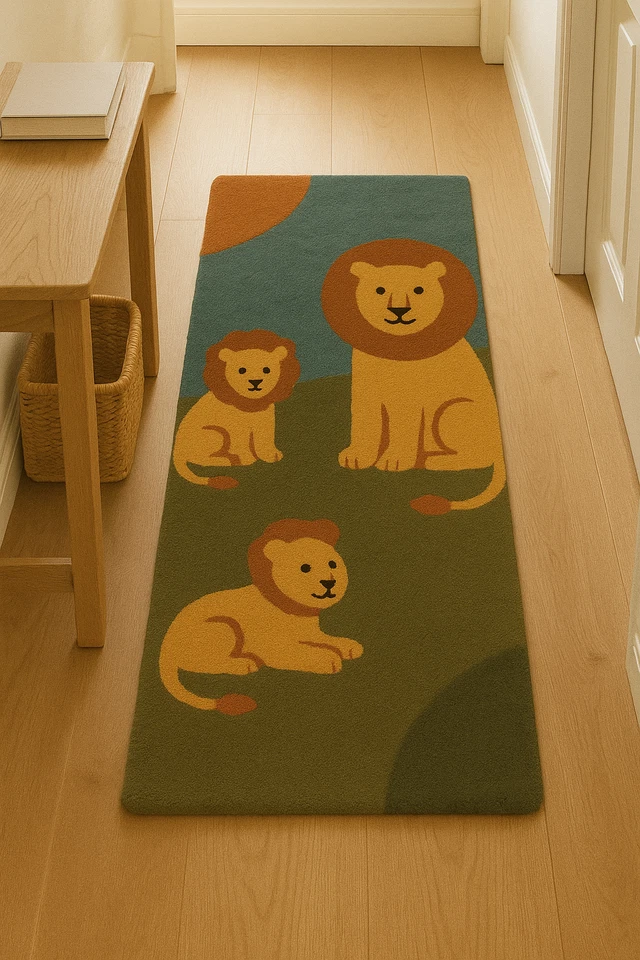 Handmade 5x8 Wool Kids Rug – Lion Animal Theme Hand Tufted Carpet for Playroom - Image 3 of 4