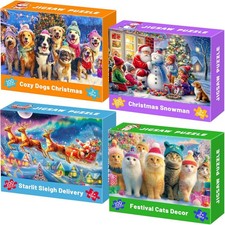 100 Piece Christmas Puzzles for Kids Ages 4-6, 4 Pack Jigsaw for...