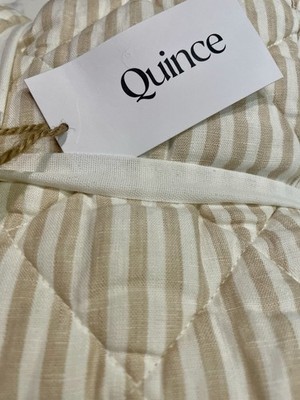 Quince Home European Linen Stripe Quilted Sham Set Natural/White Standard NEW
