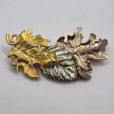 Vintage Tri-Color Autumn Maple Leaves Brooch Pin Fall Nature Jewelry Statement