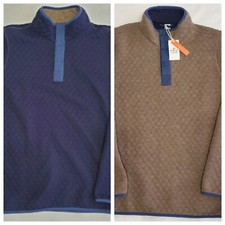 Marine Layer Corbet Quilted Reversible Pullover sz S navy taupe brown