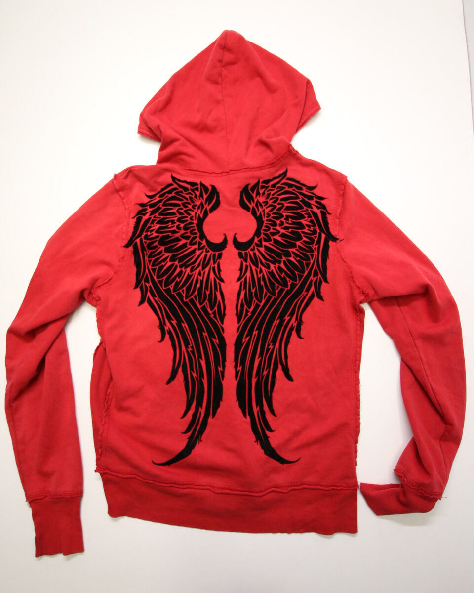 Sinful Y2K Zip Hoodie Womens XL Red Angel Wings Distressed Sinful Y2K Zip Hoodie Womens XL Red Angel Wings Distressed
