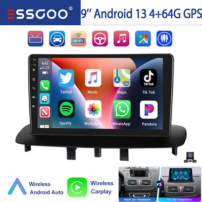 4+64GB Für Renault Megane 3 2008-2014 CarPlay Android13 Autoradio GPS NAVI +KAM