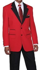Men's 2pc Poplin Dacron Two Button Fashion Suit 7022 Solid Red/Black