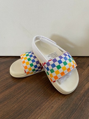 vans checkerboard slides rainbow