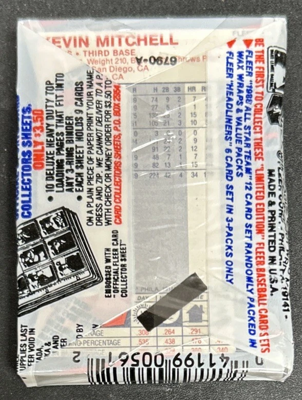 Paquete de violonchelo de béisbol Fleer 1988 Steve Carlton Twins Salón de la fama Kevin Mitchell Giants Foto 2 de 2