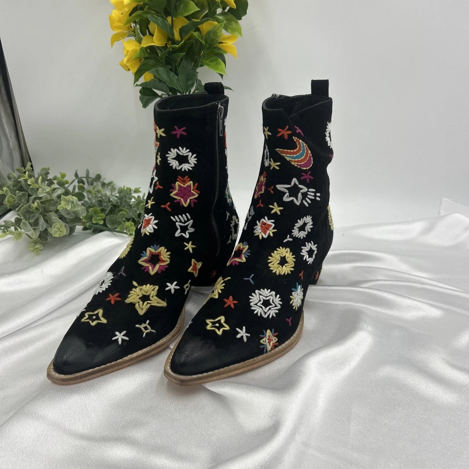 Botines FREE PEOPLE Bowers Bordados Cuero Negro Celestial Talla 40/10 Foto 3 de 4