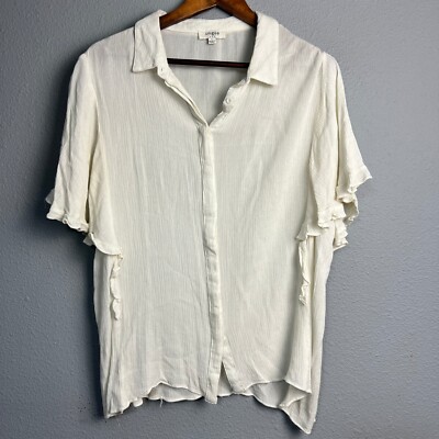 Umgee Ruffle Flutter Sleeve Button Down Cottagecore Lightweight Blouse Shirt L