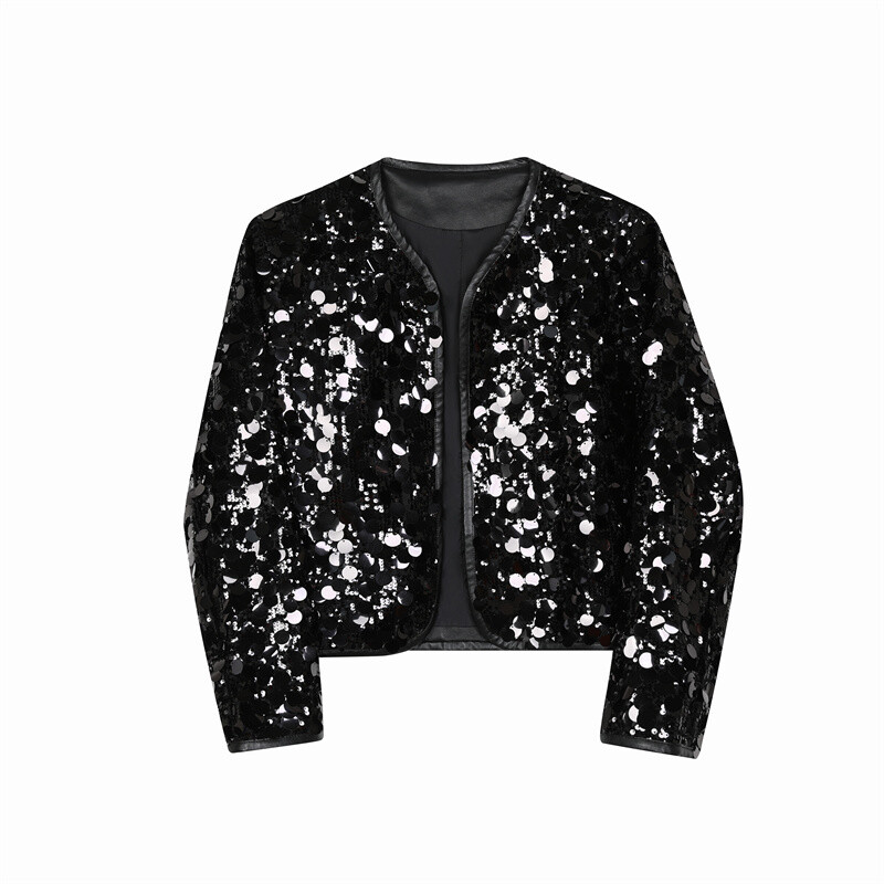 Silver Sequin Jacket Men's Top Shiny Stage Dance Performance