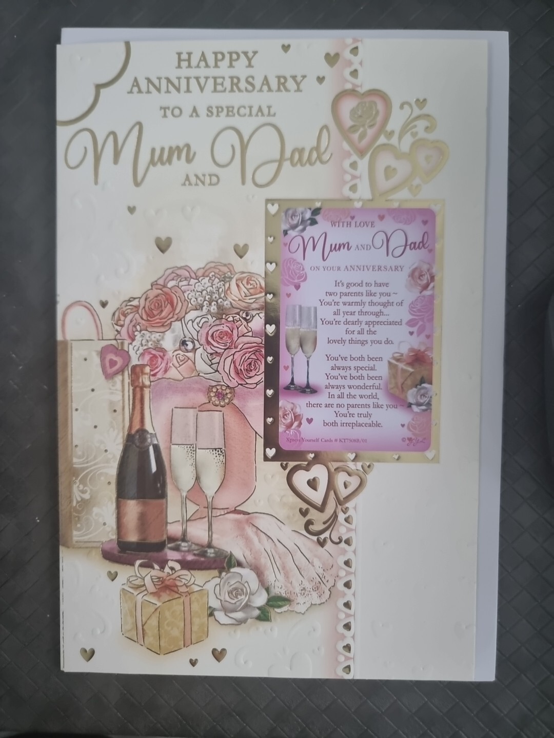 MUM AND DAD WEDDING ANNIVERSARY CARD WITH WALLET KEEPSAKE QUALITY VERSE 9"" X 6""
