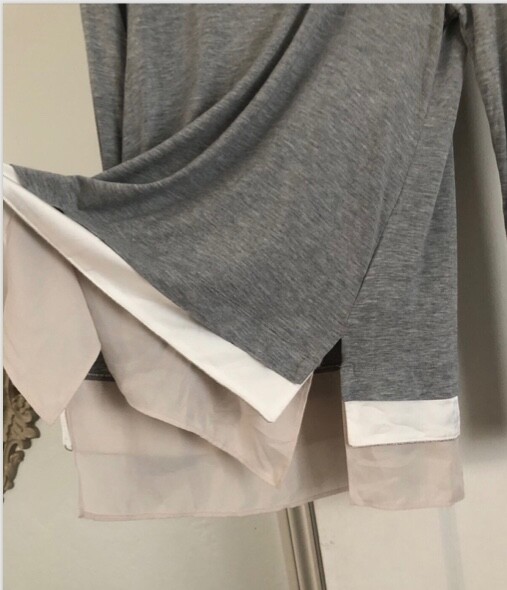 White House Black Market Blouse Top S Gray Layered Look Long Sleeve XSP