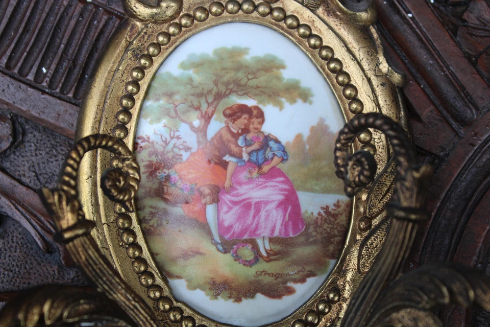 PAR de apliques de pared medallón porcelana Limoges bronce escena victoriana Foto 4 de 4