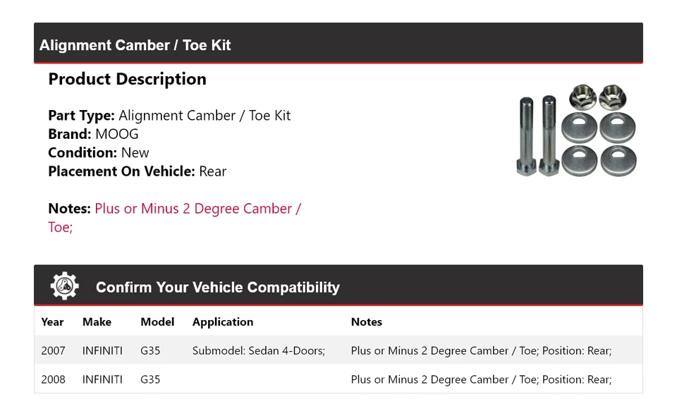 Kit de inclinación/puntera trasera MOOG para Infiniti G35 2007-2008 Foto 2 de 3
