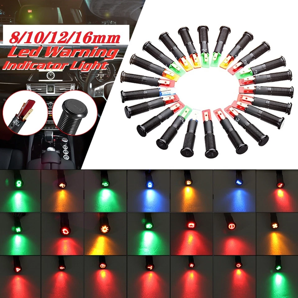 8/10/12/16mm 12-36V Armaturenbrett Warnleuchte Kontrollleuchte LED Leichtmetall - Bild 3 von 4