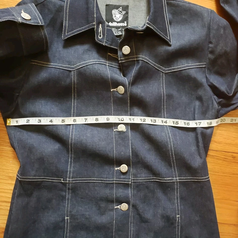 Vestido vaquero casa de muñecas L chaqueta midi para mujer azul jean vintage años 90 Y2K ropa de club Foto 3 de 4