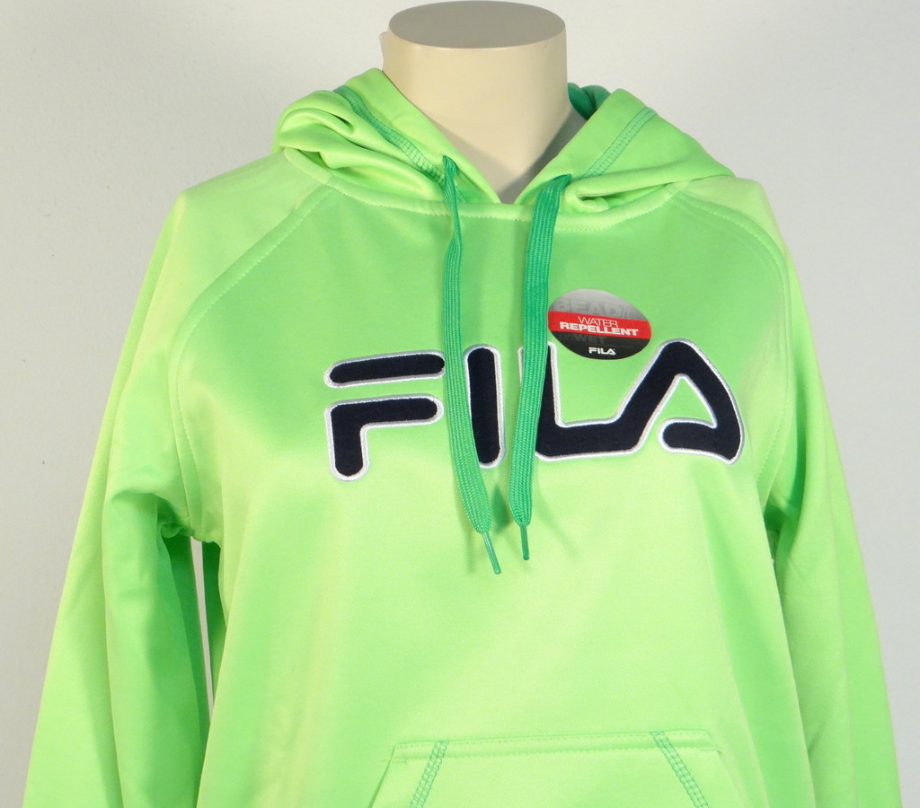 Felpa con cappuccio pullover Fila Signature verde brillante con fori per il pollice donna nuova con etichetta