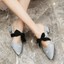 thumbnail 1 - Mules Sandals Women's Bowknot Denim Block Mid Heels Slippers Pointed Toe Shoes
